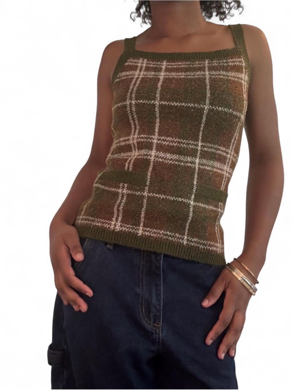 Zara Olive Green Plaid Knit Tank - Picture 3 of 4